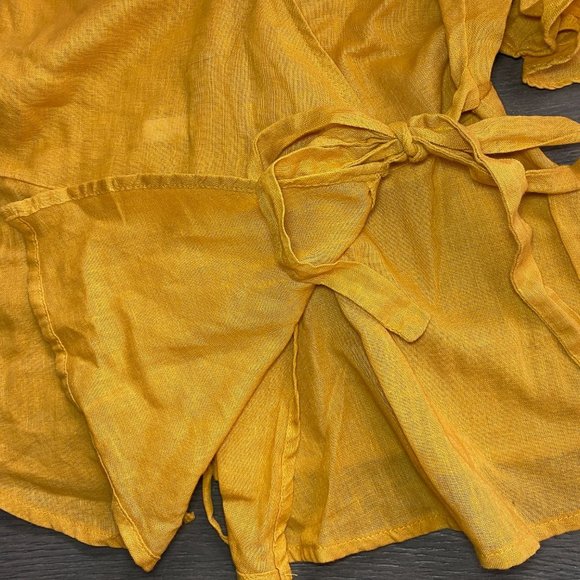 Mustard Yellow Gold Summer Criss-Cross Shirt Top - Picture 5 of 6
